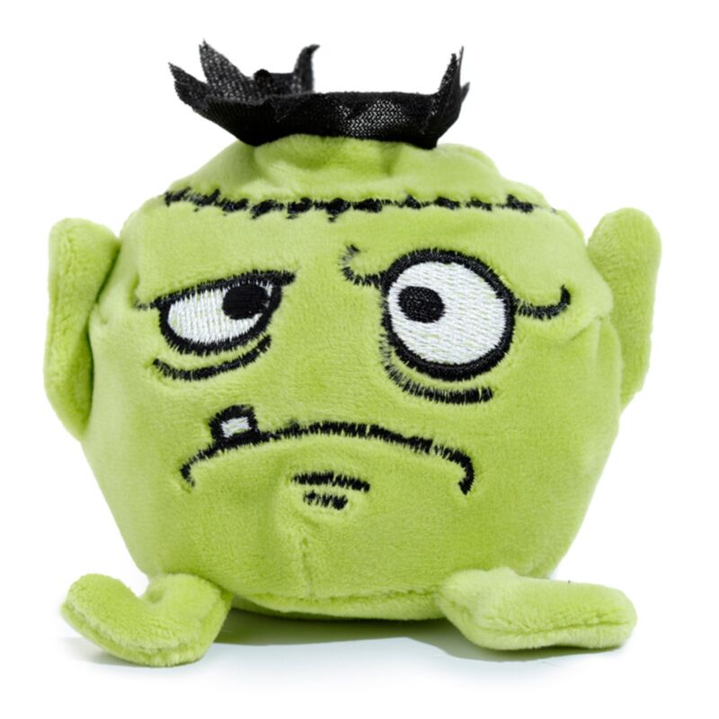 Queasy Squeezies green Frankenstein plush squeeze toy with a green gel bead mouth panel