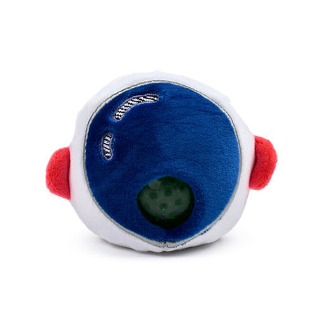 White and blue astronaut helmet Queasy Squeezie solo shot showing blue visor face and red ear details
