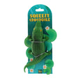 Green crocodile toy with packaging labeled 'Squeezy Crocodile' on a white background