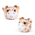 Two views of the kawaii giraffe plush sugar-filled sensory squeeze toy showing spotted pattern and ossicone horns