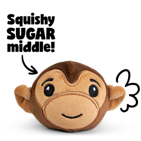 Kawaii monkey plush sugar-filled sensory squeeze toy with squishy sugar middle callout