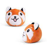 Two views of the kawaii red fox plush sugar-filled sensory squeeze toy showing embroidered face and white ear tips