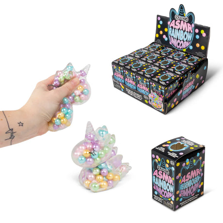 Scrunchems ASMR Rainbow Unicorn pearl bead squishy sensory fidget toy with display box