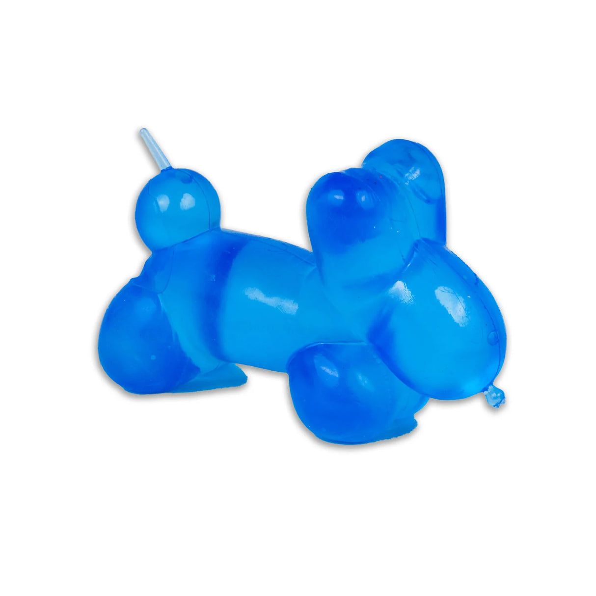 Bright blue Scrunchems Sugar Balloon Dog squishy toy isolated on white background