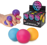 Scrunchems Colour Change Squish Ball display box with blue, pink and orange squishy balls