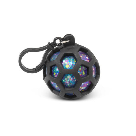 Close-up of blue scrunchems glitter squishy ball showing tactile gel texture