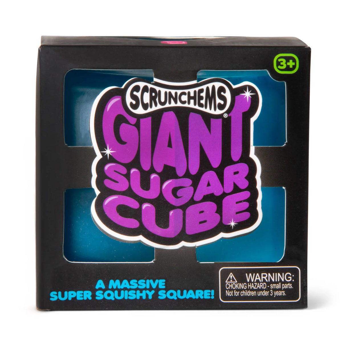 Scrunchems Giant Sugar Cube pink and blue packaging, giant squishy fidget toy