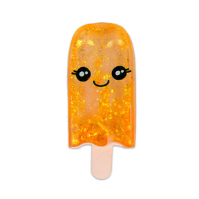Orange glitter Scrunchems Sugar Ice Lolly squishy with kawaii face isolated on white background