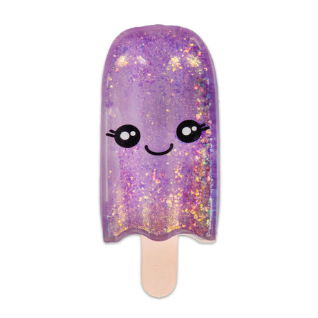 Purple holographic glitter Scrunchems Sugar Ice Lolly squishy with kawaii face isolated on white background