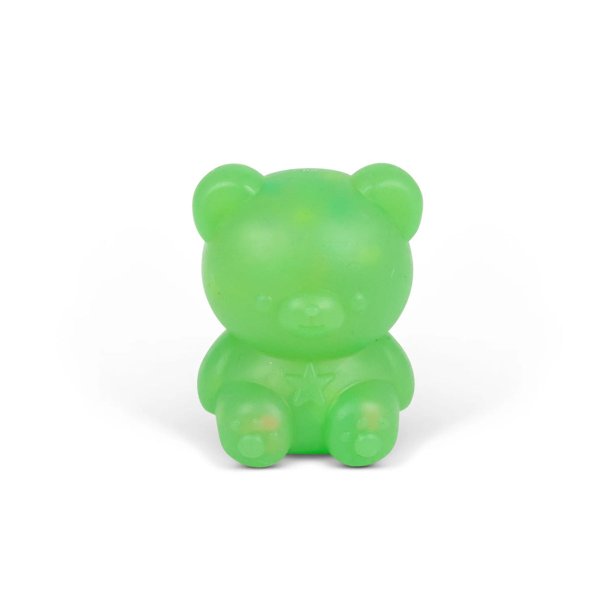 Green Scrunchems Kind Heart Squish Bear with confetti fill on a white background