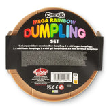 Scrunchems Mega Rainbow Dumpling Set steamer box back panel showing set contents and safety info