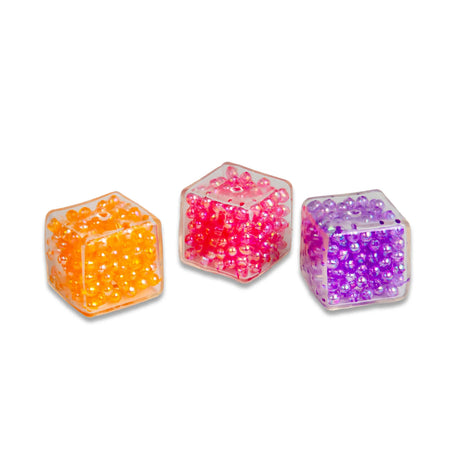 Scrunchems Mini ASMR Crunch Cubes, orange pink purple bead cubes, sensory fidget toy