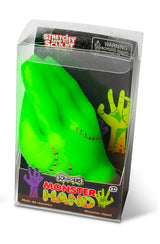 Neon green Scrunchems Monster Hand in clear display box with Monster Hand branding