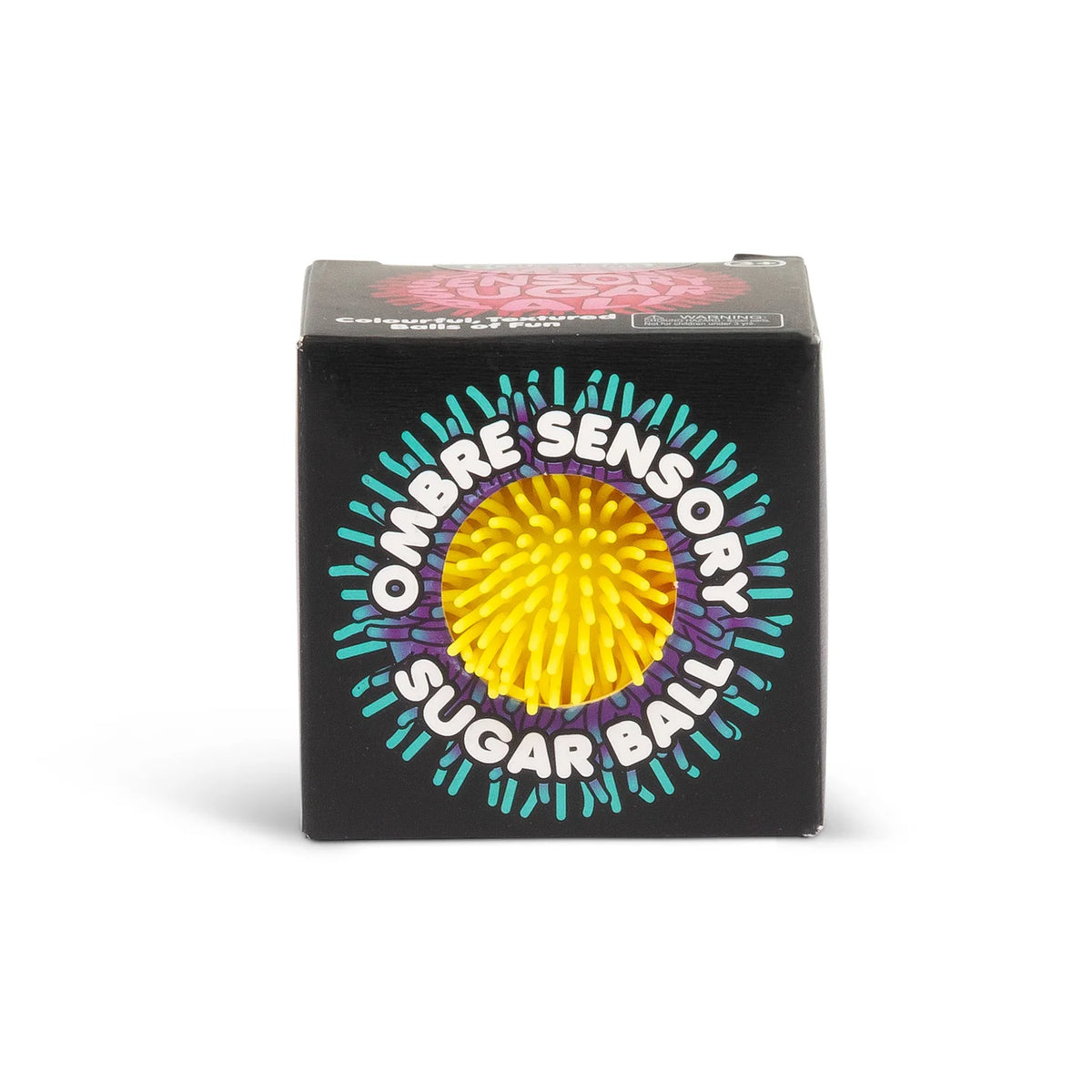 Scrunchems Ombre Sensory Sugar Ball packaging box showing a yellow puffer ball through the window