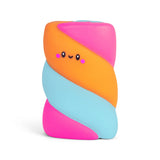 Scrunchems Squishy Marshmallow standing upright showing pink, orange and blue swirl design with cute face