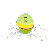 Assembled Scrunchems Sticky Squishy Cupcake with green and yellow kawaii icing and pastel sprinkles
