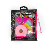 Scrunchems Sticky Squishy Sweet Treats Donut in black zip pouch with pink zip