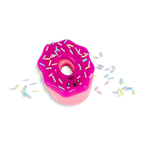 Scrunchems Sticky Squishy Donut with magenta kawaii icing, pink base and pastel sprinkles