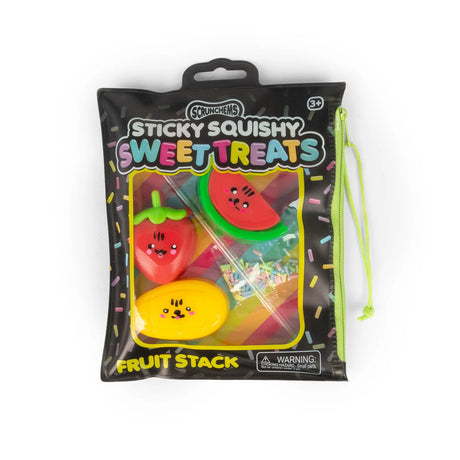 Scrunchems Sticky Squishy Sweet Treats Fruit Stack in black zip pouch with lime zip