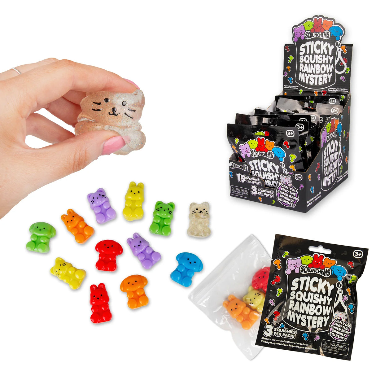 Scrunchems Sticky Squishy Rainbow Mystery kawaii animal squishies with display box