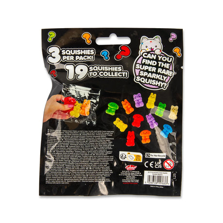 Scrunchems Sticky Squishy Rainbow Mystery blind bag reverse showing all 19 collectibles