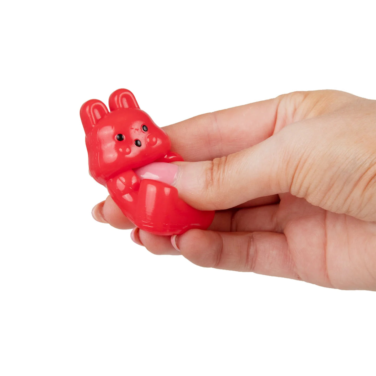 Scrunchems Sticky Squishy Rainbow Mystery red bunny squishy fidget toy in hand