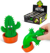 Scrunchems Stretchies Cool Cactus in orange pot and hand stretching spiky textured green cactus fidget toy.