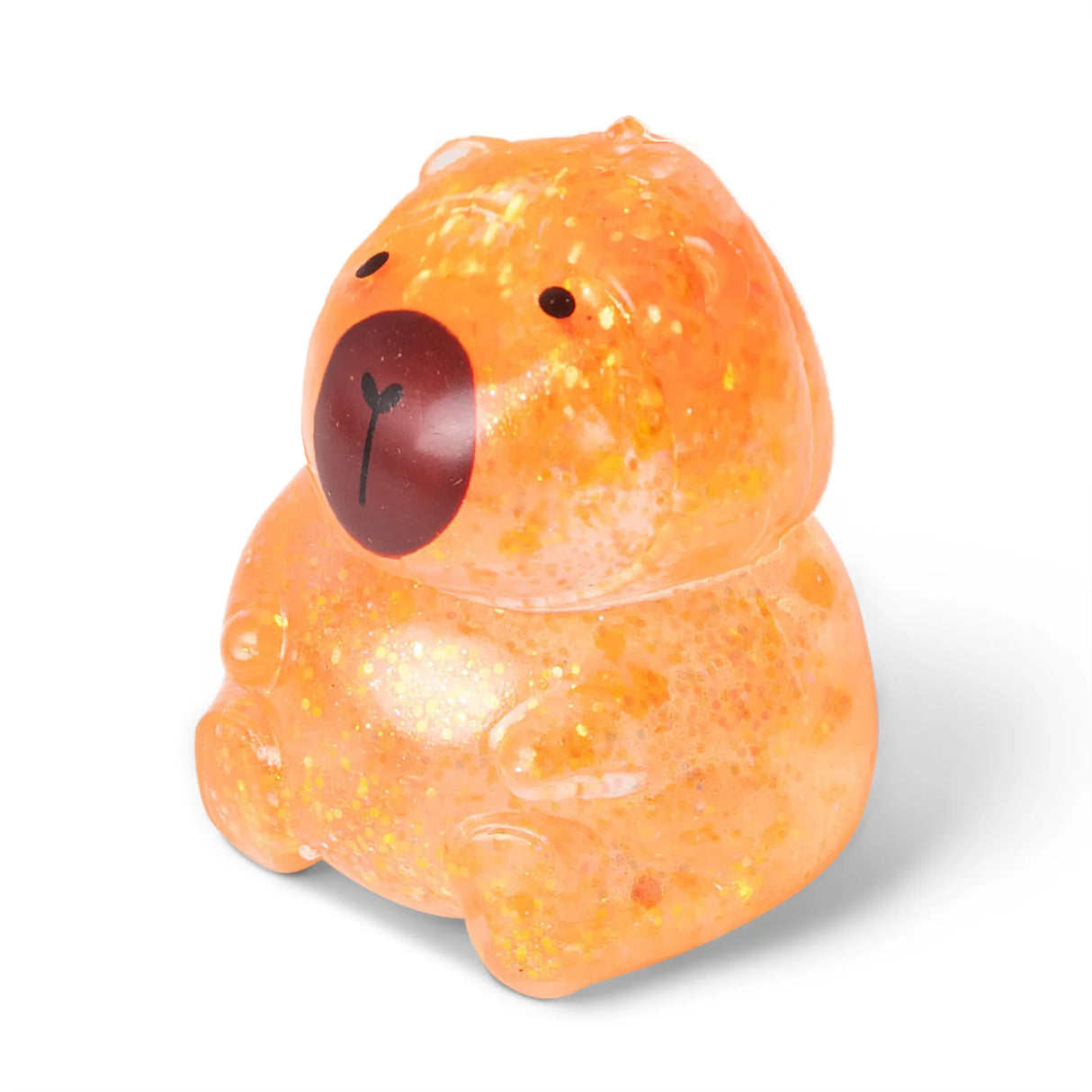 Orange glitter Scrunchems Sugar Capybara squishy toy isolated on white background