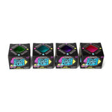 Four Scrunchems Textured Sugar Cube boxes in green, blue, purple and pink lined up together