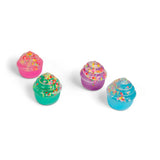 Four Scrunchems Sugar Cupcake squishy toys in pink, green, purple and blue colourways