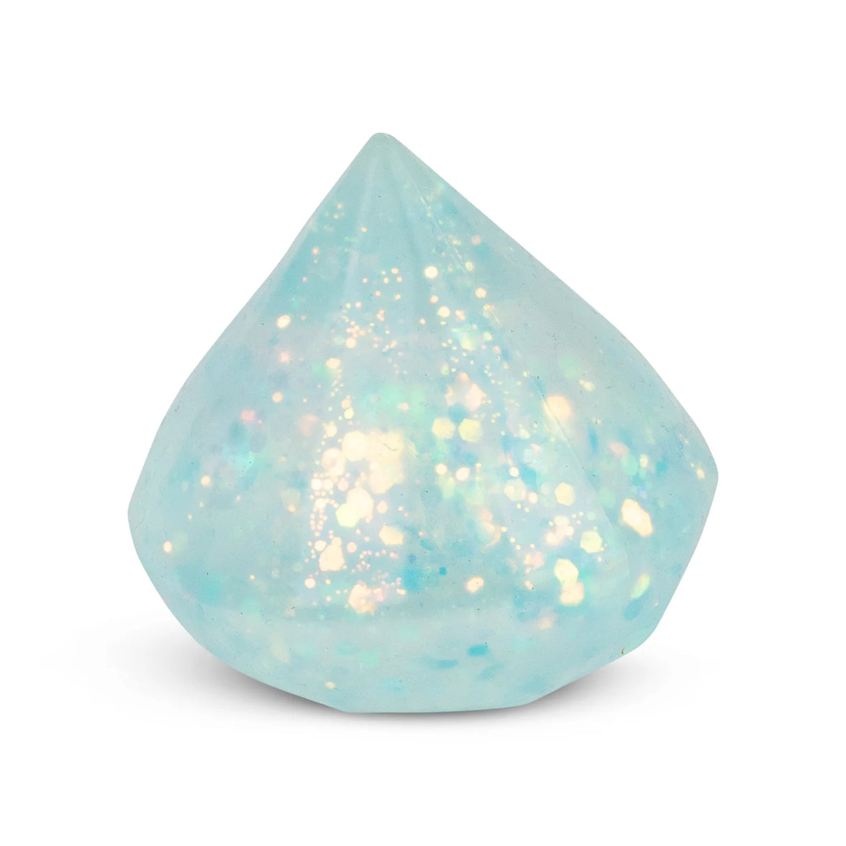 Pale blue holographic glitter Scrunchems Sugar Diamond squishy in diamond shape isolated on white background