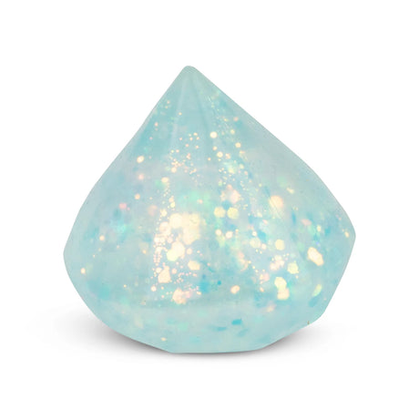 Pale blue holographic glitter Scrunchems Sugar Diamond squishy in diamond shape isolated on white background
