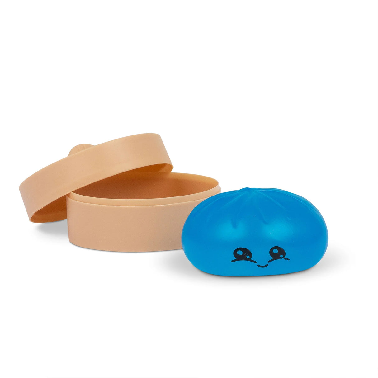 Blue Scrunchems Sugar Dumpling in bamboo-style pot, squishy sensory fidget toy