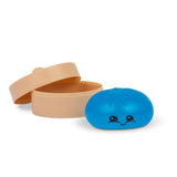Blue Scrunchems Sugar Dumpling in bamboo-style pot, squishy sensory fidget toy