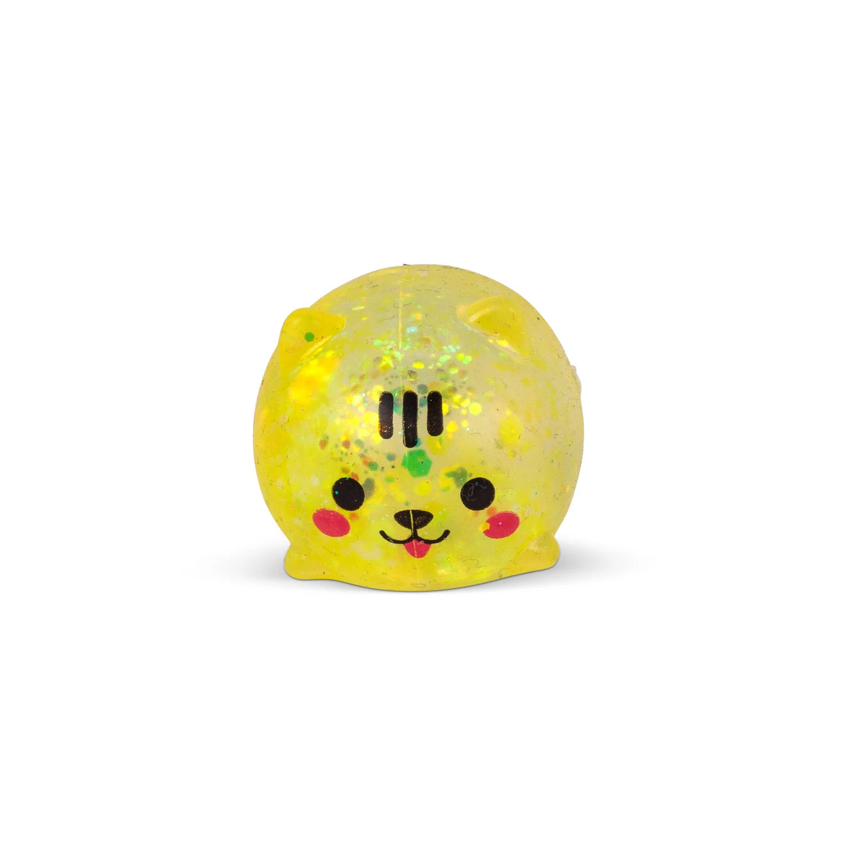 Yellow holographic glitter Scrunchems Sugar Squishy Kitty with kawaii face isolated on white background