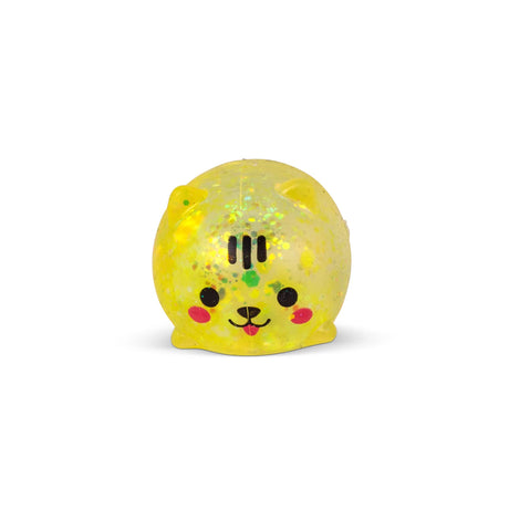 Yellow holographic glitter Scrunchems Sugar Squishy Kitty with kawaii face isolated on white background