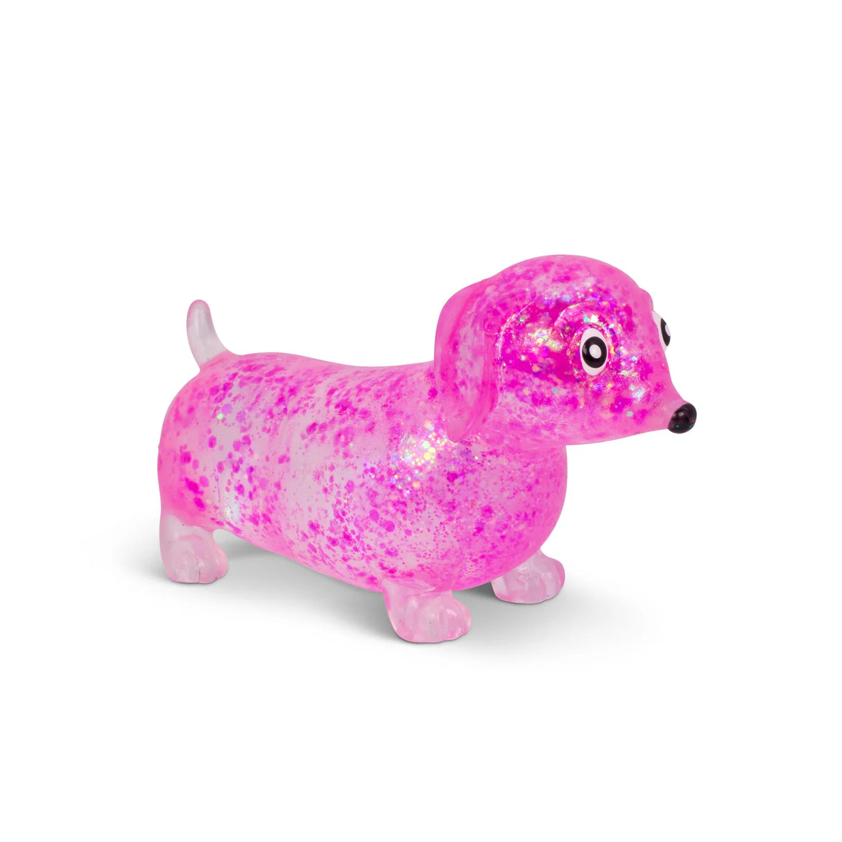 Pink glitter Scrunchems Sugar Sausage Dog stretchy sensory fidget toy