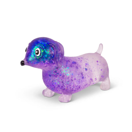 Purple glitter Scrunchems Sugar Sausage Dog stretchy sensory fidget toy