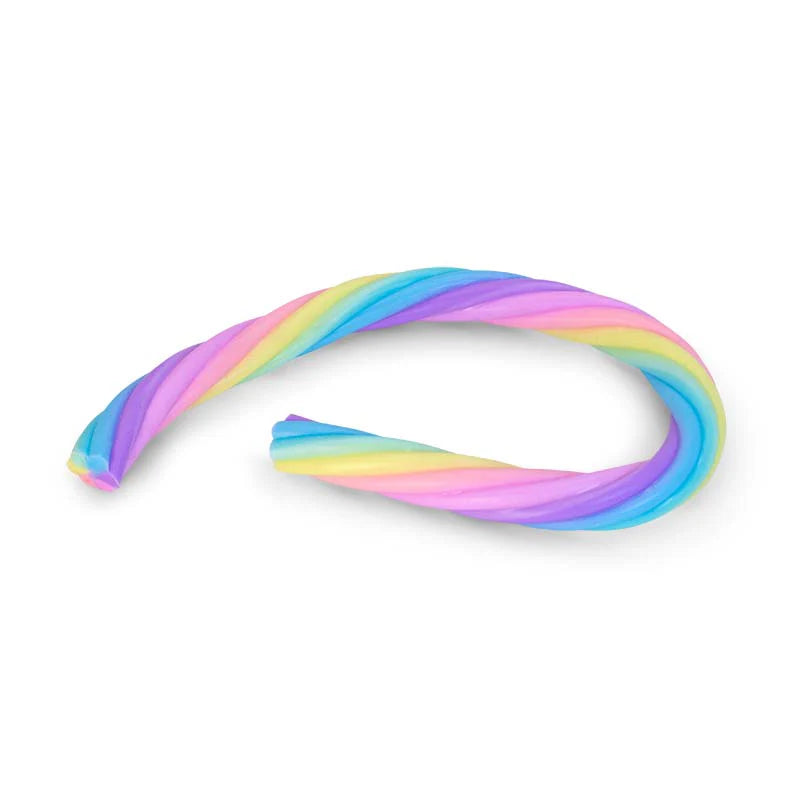 Single pastel twisted sensory noodle curved on a white background