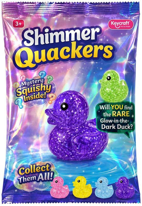 Shimmer Quackers mystery squishy duck blind bag, glitter collectible fidget toy
