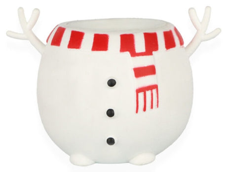 White pop-up snowman squishy decompression toy with red striped scarf and antlers