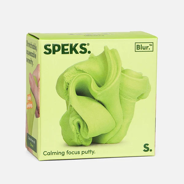 Citron green Speks Blur focus putty packaging box, calming sensory fidget toy