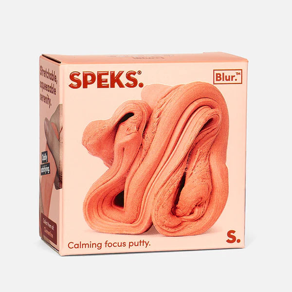 Clementine orange Speks Blur focus putty packaging box, calming sensory fidget toy