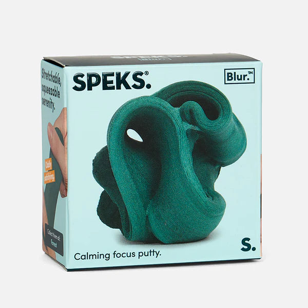 Forest green Speks Blur focus putty packaging box, calming sensory fidget toy