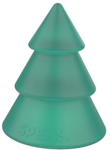 Translucent green Speks Gump Christmas tree squishy with embossed Speks logo, memory gel fidget toy