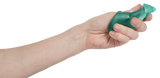Hand gently squeezing a translucent green Speks Gump Christmas tree squishy, soft tactile fidget toy