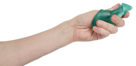 Hand gently squeezing a translucent green Speks Gump Christmas tree squishy, soft tactile fidget toy