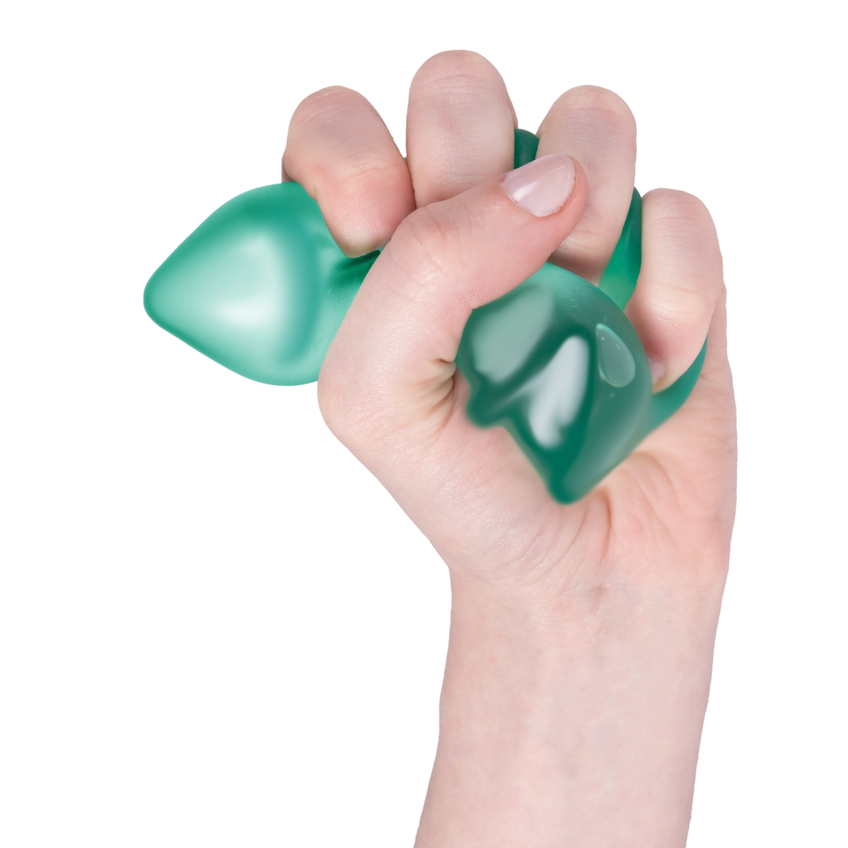 Green Speks Gump Christmas tree memory gel squishy squeezed through fingers, a satisfying fidget toy