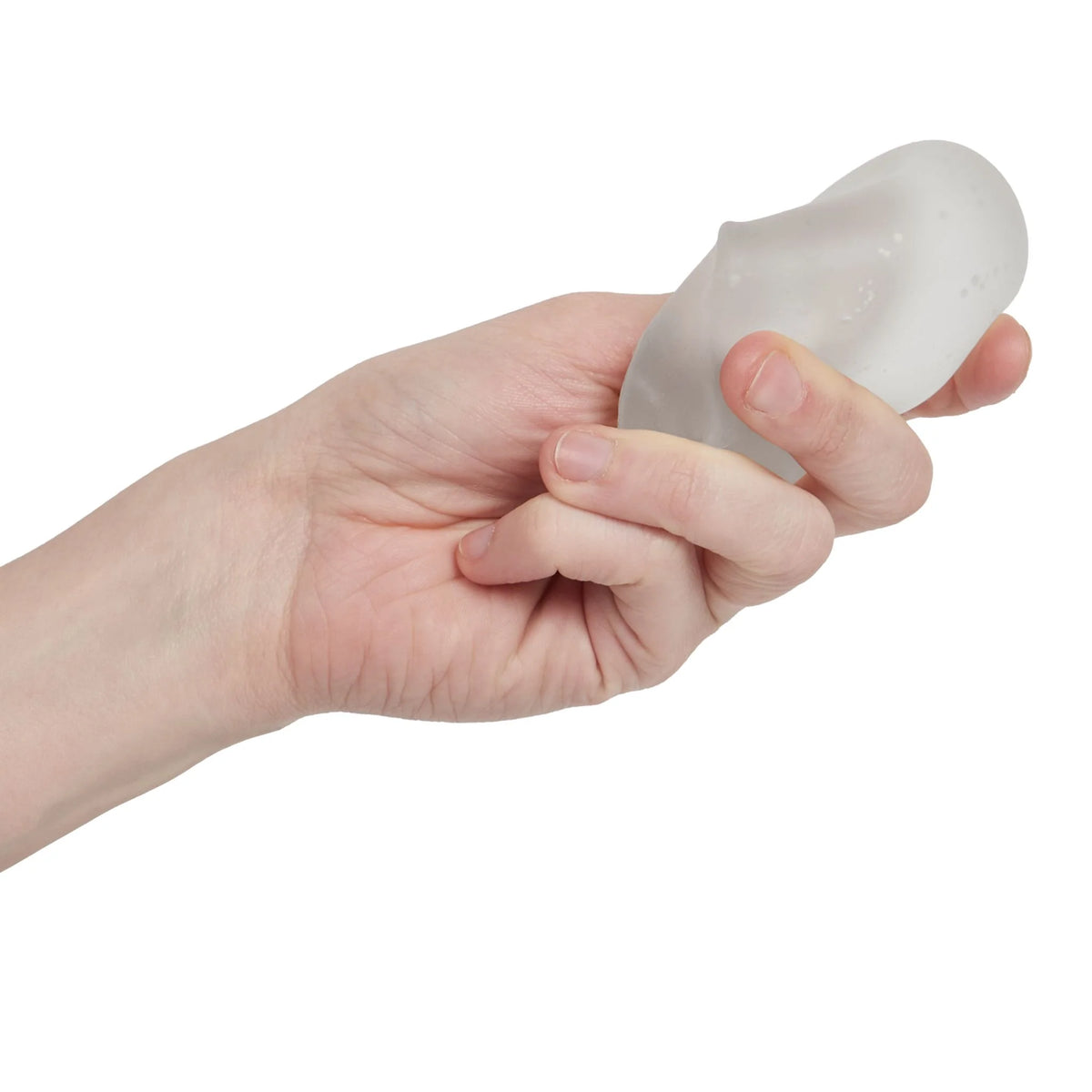 Hand holding a white ghost shaped Speks Gump memory gel squishy toy