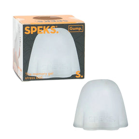 Speks Gump Ghost squishy toy packaging box beside the ghost shaped memory gel toy itself